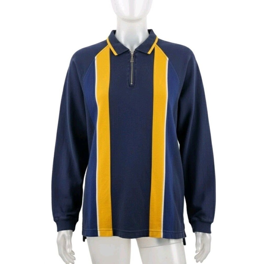 Vtg Club Room C/R Sport XL Long Sleeve 1/4 Zip Polo Rugby Shirt Navy Yellow Stri